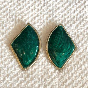 Check Out These Funky Vintage Retro Pierced Earrings w Green Enamel